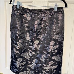 Women's Black Floral Satin Pencil Skirt